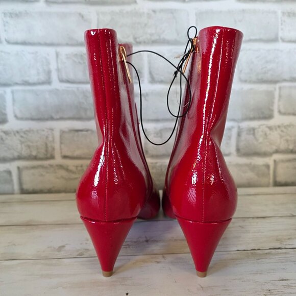 Nannette Lepore Shiny Red Faux Leather Boots Kitten Heels Classic 10 NWOB - Picture 4 of 11